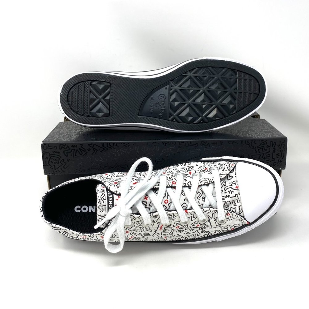 Converse Women's Size 9.5 171860F CTAS OX White Print Black Red Canvas Sneakers - Picture 2 of 11